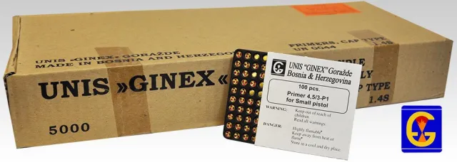 UNIS GINEX SMALL PISTOL PRIMERS 5000CT