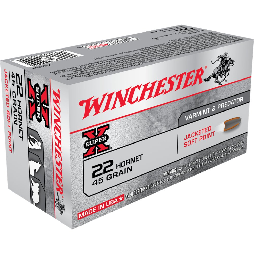Winchester Ammo X22H1 Super X 22 Hornet 45 gr 2690 fps Jacketed Soft Point (JSP) 50 Bx/10 Cs - Winchester - 22 Hornet