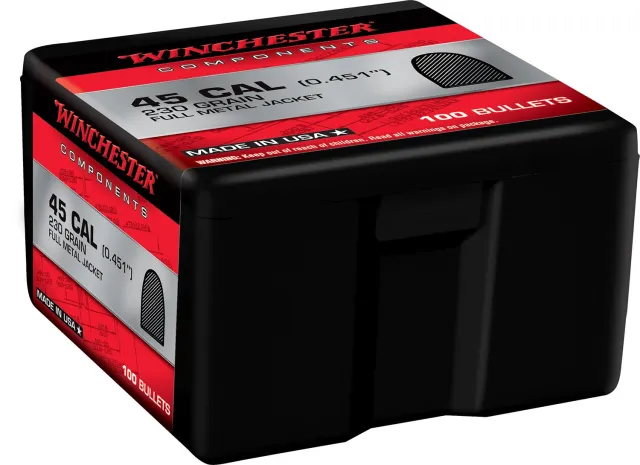 Winchester Ammo WB45MC230X Centerfire Handgun Reloading 45 Cal .451 230 gr Full Metal Jacket (FMJ)