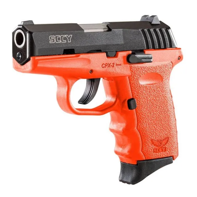 SCCY CPX-2 9 mm Semi Auto Pistol Safety Black Nitride Orange Grip