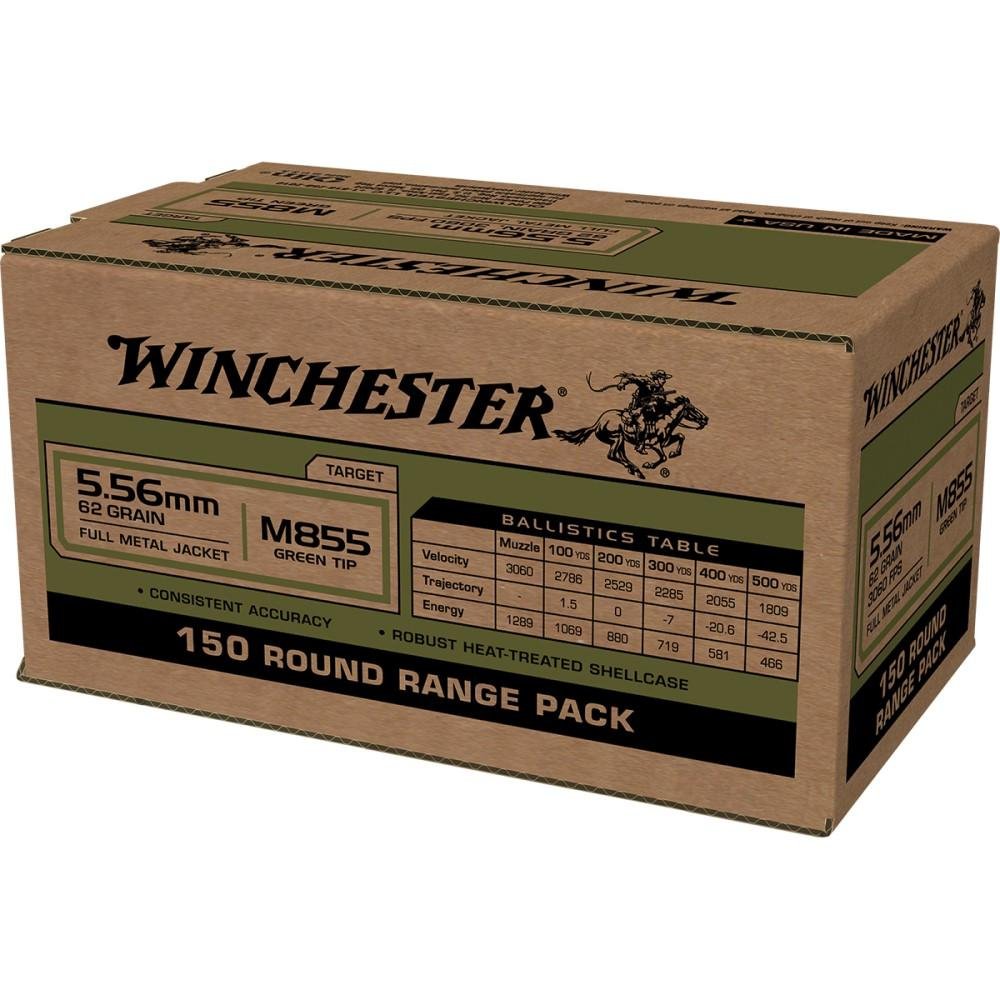Winchester Ammo WM855150 5.56x45mm NATO 62 gr 3060 fps Full Metal Jacket (FMJ) 150 Bx/4 Cs - Winchester - 5.56x45mm NATO