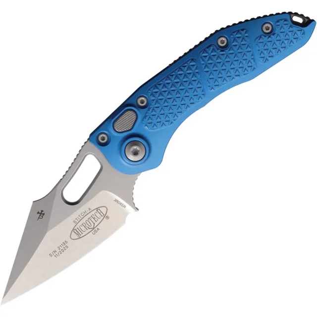 Microtech Stitch 169-10BL Auto 3.75 In SE Stonewash Blue Aluminum Handle - MICROTECH for sale at Iron and Lace