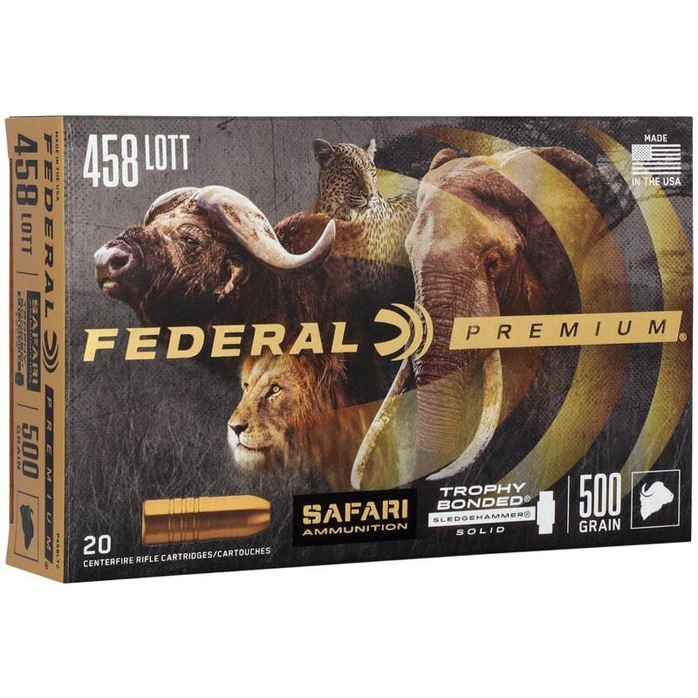 Federal Premium Safari Cape-Shok P458LT2 458 Lott 500 gr Trophy Bonded Sledgehammer Solid (TBSH) Ammo - 20 Rounds per Box/10 Boxes per Case - Federal Premium Ammunition - 458 LOTT