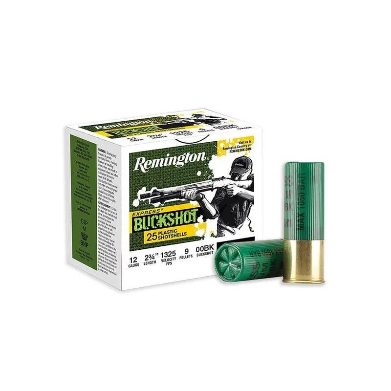 Remington 20411 Express Buckshot: 12 Gauge, 2.75in, 00 Buck, 9 Pellet, 1325 FPS, 25 Rounds - Remington Arms Company, LLC - 12 Gauge