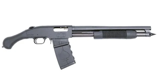 BLACK ACES TAC MAG FED SHOCKWAVE 12 GA 15" PUMP SHTGN BLK W/ MOSS OEM CORNCOB SGP 27.5" 2/5RD MAGS