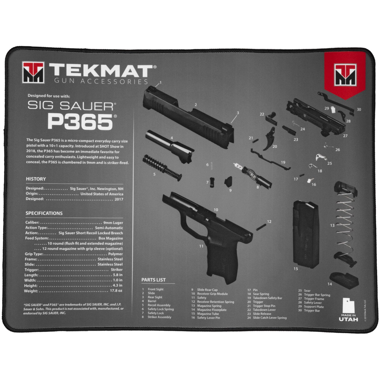 Buy TekMat TEKR20SIGP365 Ultra 20 Cleaning Mat Multi-Color Rubber 15"x20" Sig P365 Parts Diagram online