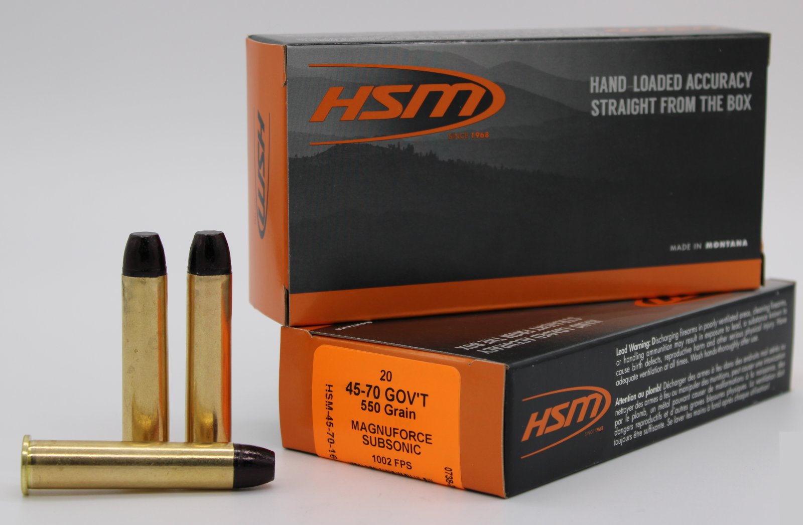 HSM 45-70 Gov 550 Grain Hard Cast Flat Nose 20 Round Box - HSM Ammunition - 45-70 Govt