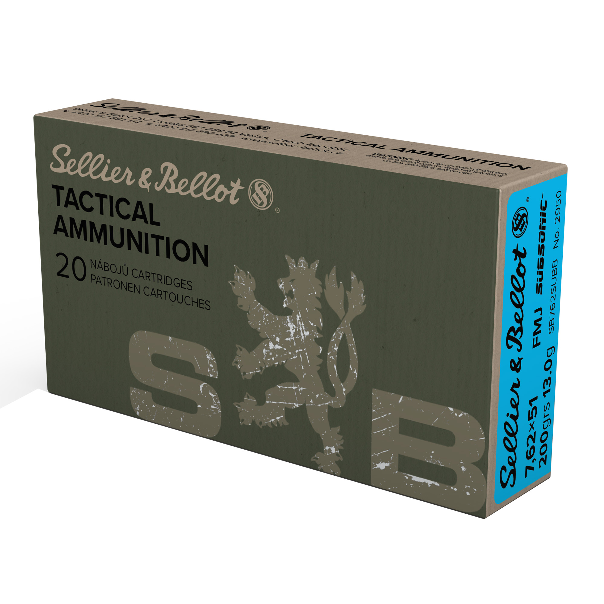 Sellier & Bellot SB762SUBB 308 Win 200gr FMJ Subsonic Ammo 20/Box - Sellier & Bellot - 7.62 NATO