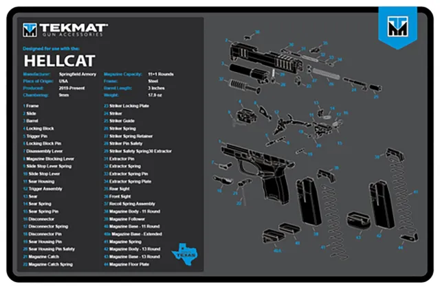 Buy TekMat TEKR17HELLCATBLU Springfield Armory Hellcat Cleaning Mat Black/Blue/White Rubber 11"x17" Springfield Hellcat Parts Diagram online