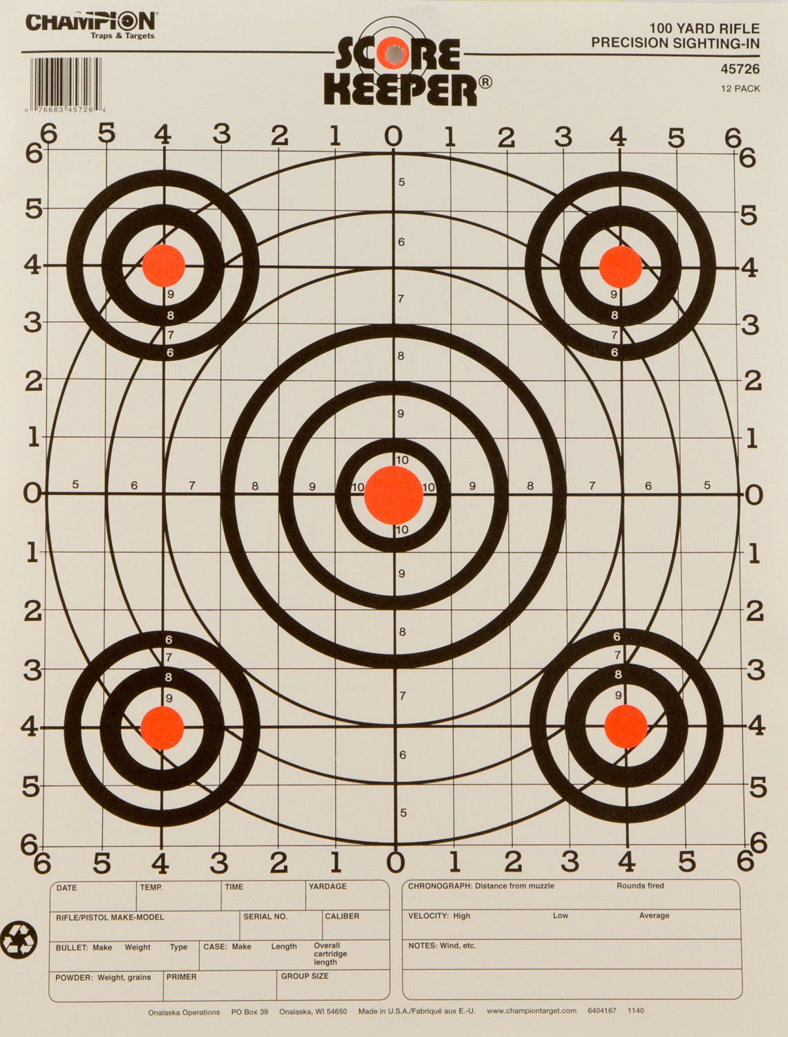 Buy Champion Targets 45726 Paper Target 100 Yards Orange Bull 12 Pack online