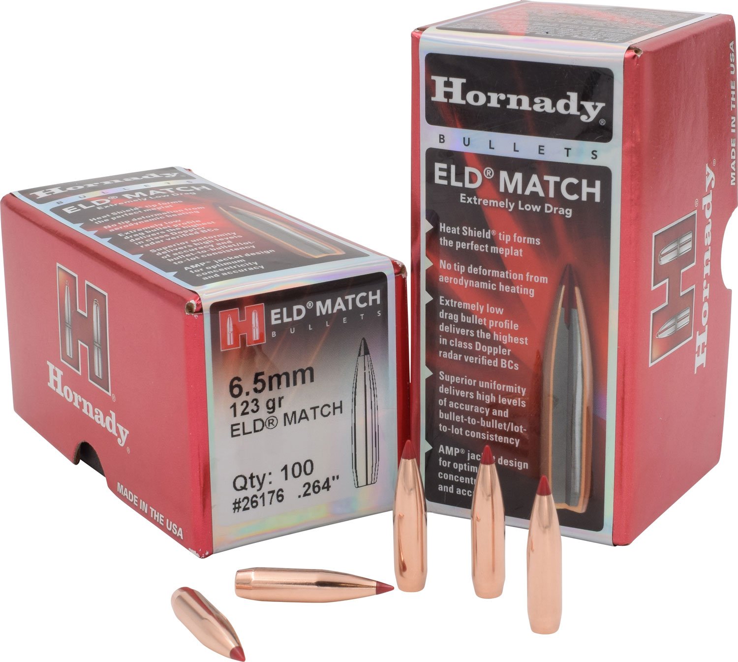 Hornady ELD Match 6.5mm .264 123 Grain Bullets 100 Box 26176 - Hornady - 6.5mm