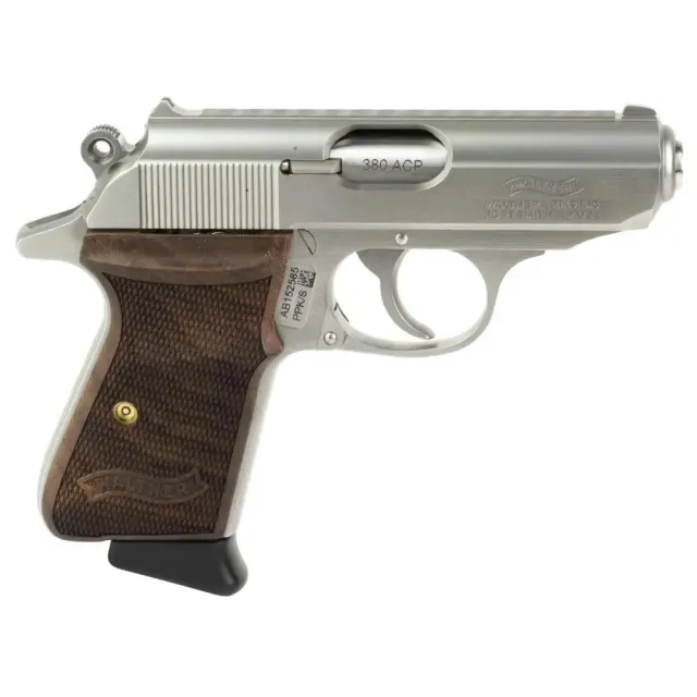 Walther PPK/S 380 ACP, 3.3" Stainless Barrel, Semi-Auto, 7 Rounds, Walnut Grip, Fixed Steel Sights, 1.4 LBS