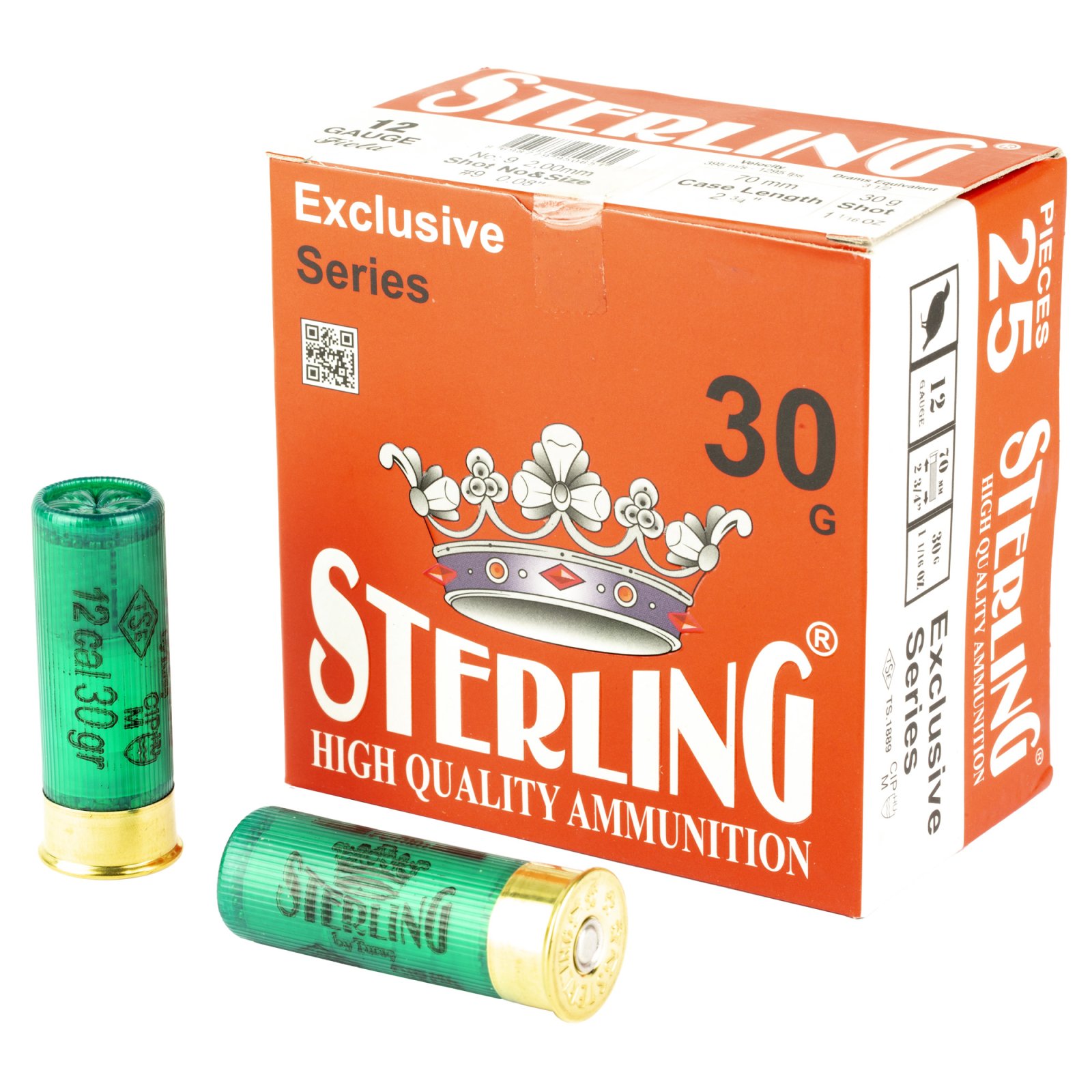 Sterling Exclusive Series 12 Gauge 2.75" #9 Shot Shell 1 1/6 oz 25 Round - Sterling - 12 Gauge