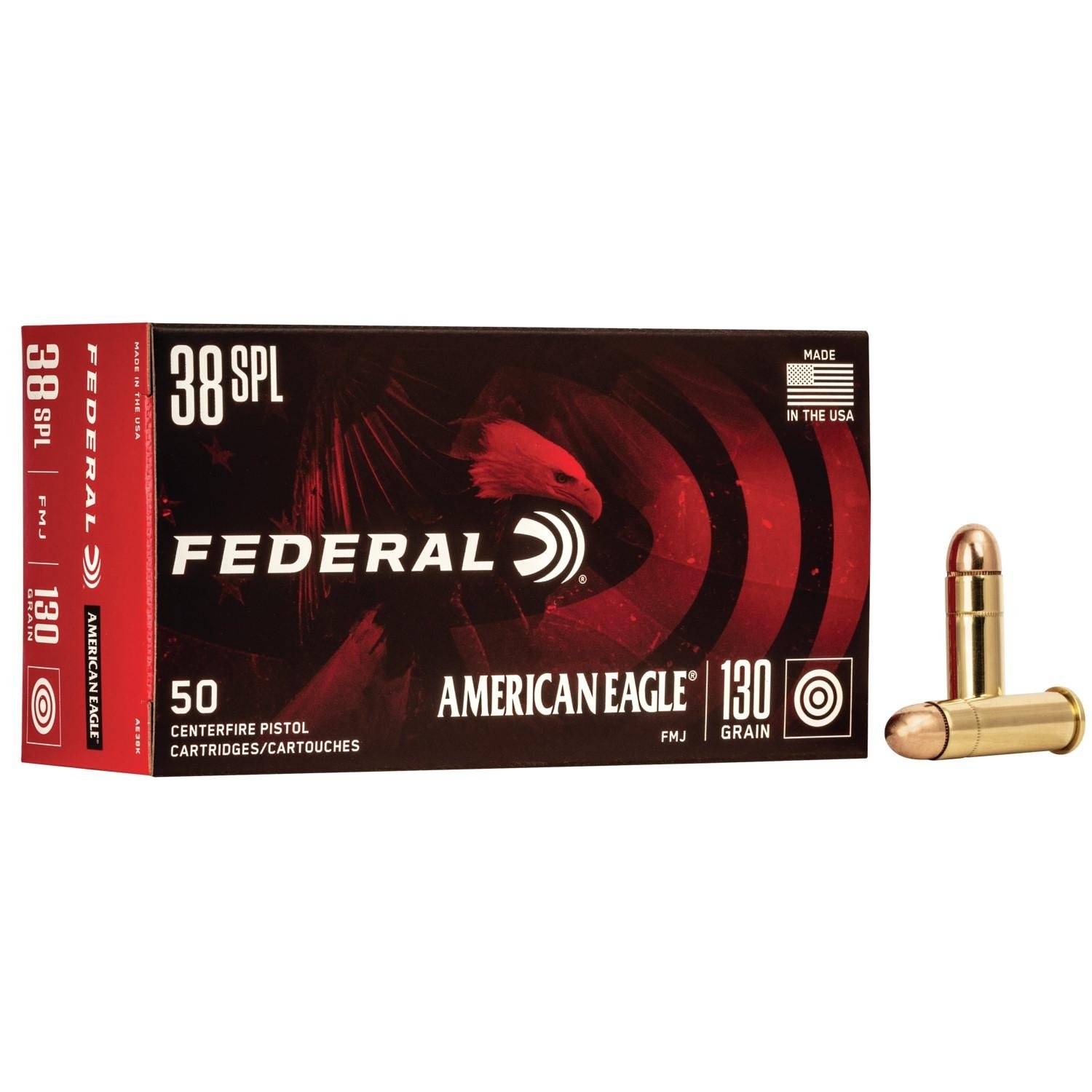 Federal AE38K 38 Special 130 Grain Full Metal Jacket 50 Rounds Box - Federal Premium Ammunition - 38 Spl