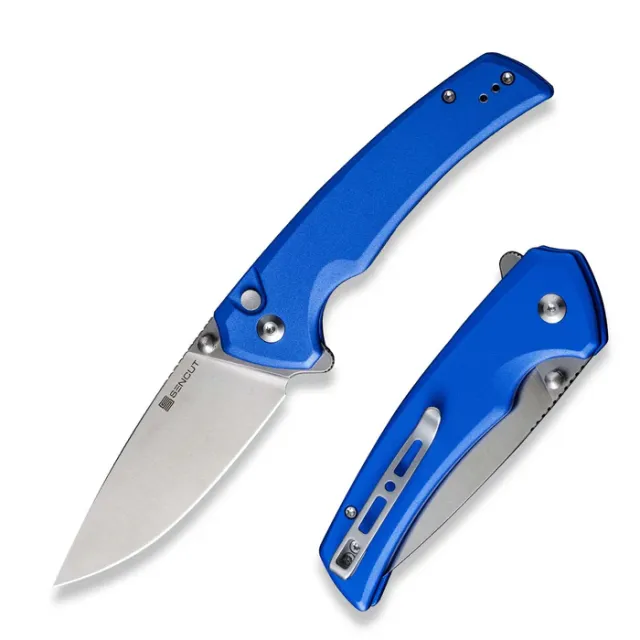 SENCUT Serene 3.48In D2 Satin Drop Point Blue Aluminum Handle