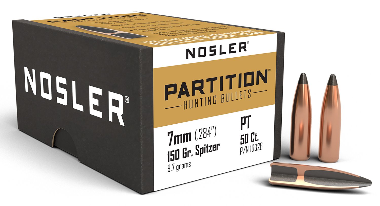 Nosler Partition 16326 7mm .284 150gr Spitzer Point 50 Pack - Nosler - .284