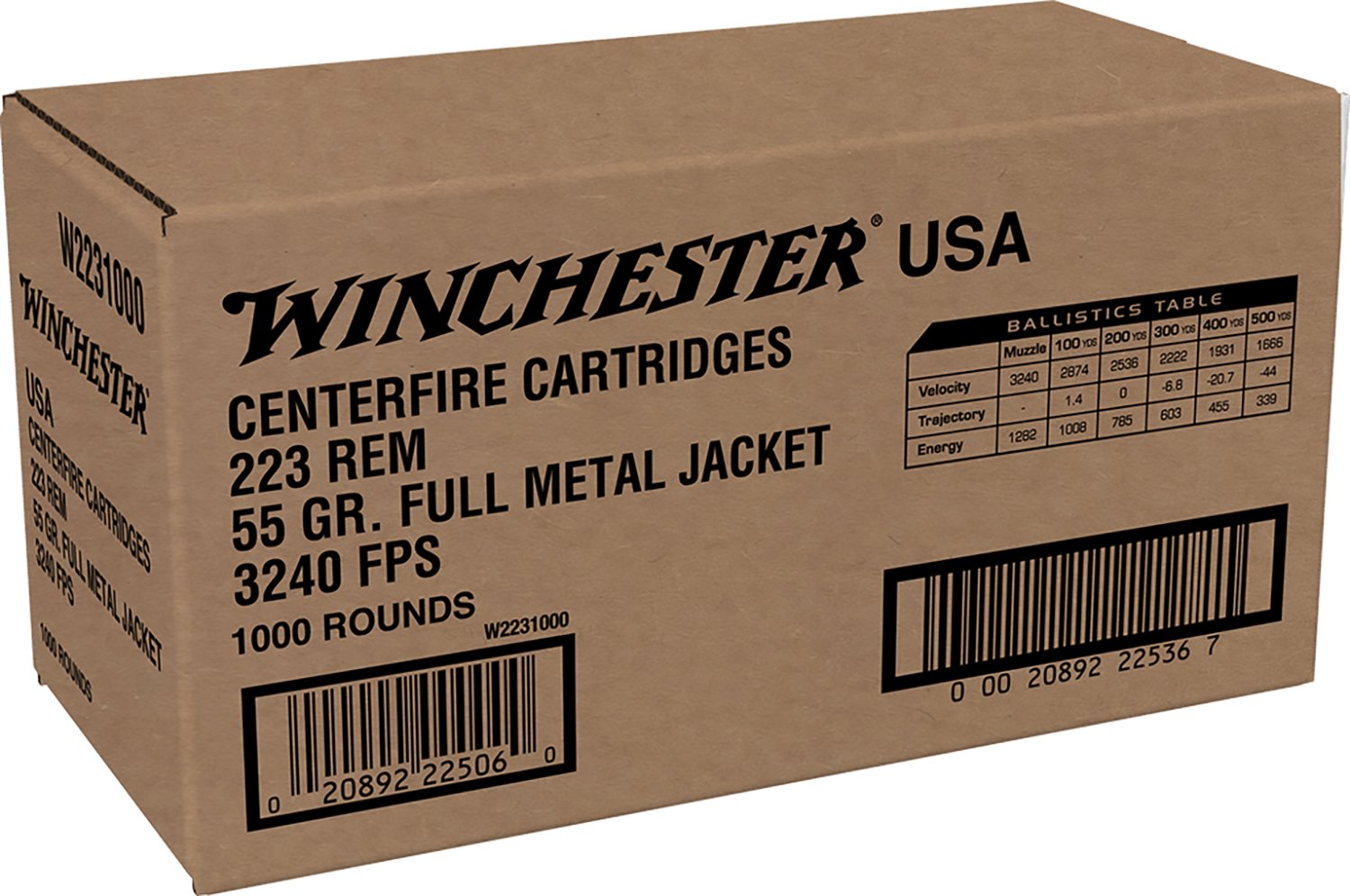 Winchester W2231000 USA 223Rem 55gr FMJ 1000rds Ammo Value Pack - Winchester - 223 Rem