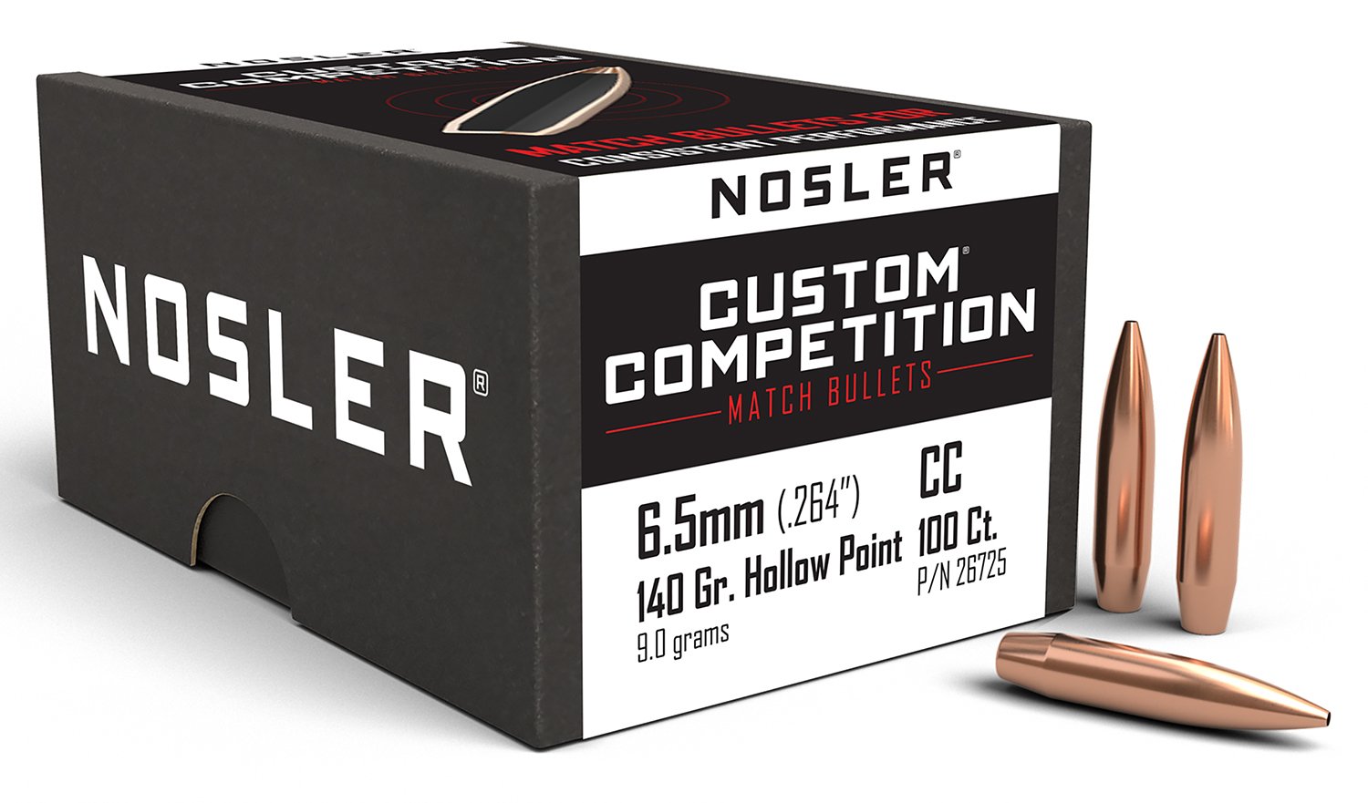 Nosler Custom Competition 6.5mm 140 Grain Hollow Point 100 Count - Nosler - 6.5mm