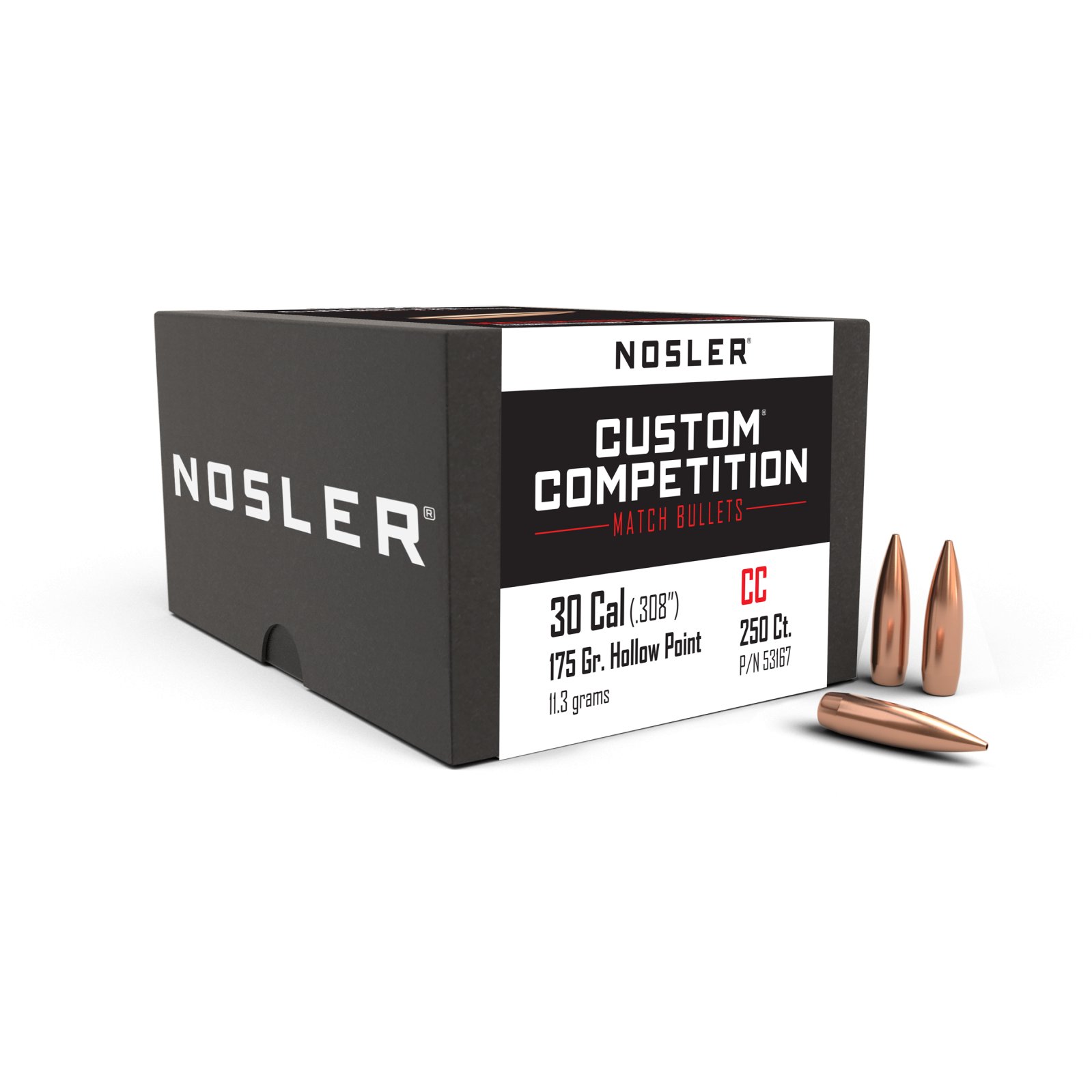Nosler Custom Competition .30 Cal 175 Gr HPBT 250 Count Bullets - Nosler - 30 CALIBER
