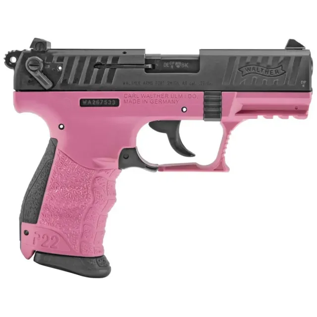 Walther Arms 5120756 P22 Q 22LR Pistol, Pink/Black Finish, 3.42" Barrel, 10+1 Capacity, Double Action, 2 Magazines, Ambidextrous Safety