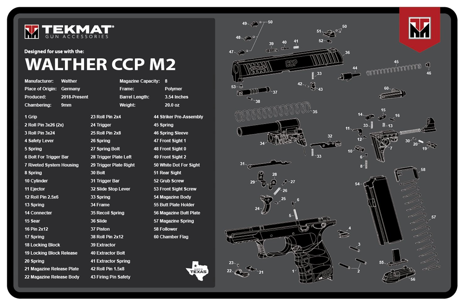 Buy TekMat TEKR17WALCCPM2 Walther CCP M2 Cleaning Mat Black/White Rubber 11"x17" Walther CCP M2 Parts Diagram online