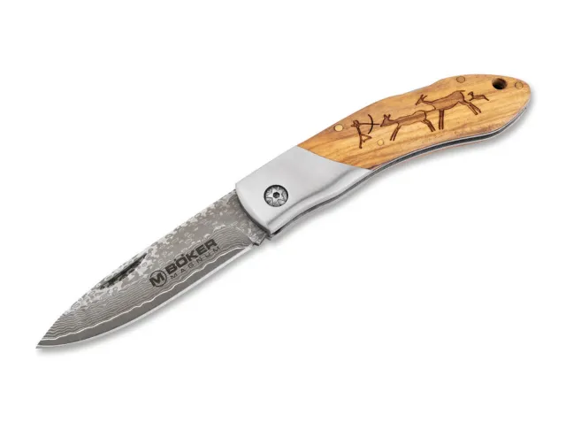 Böker Caveman Damascus Pocket Knife Hand-Forged Damascus Steel - Böker