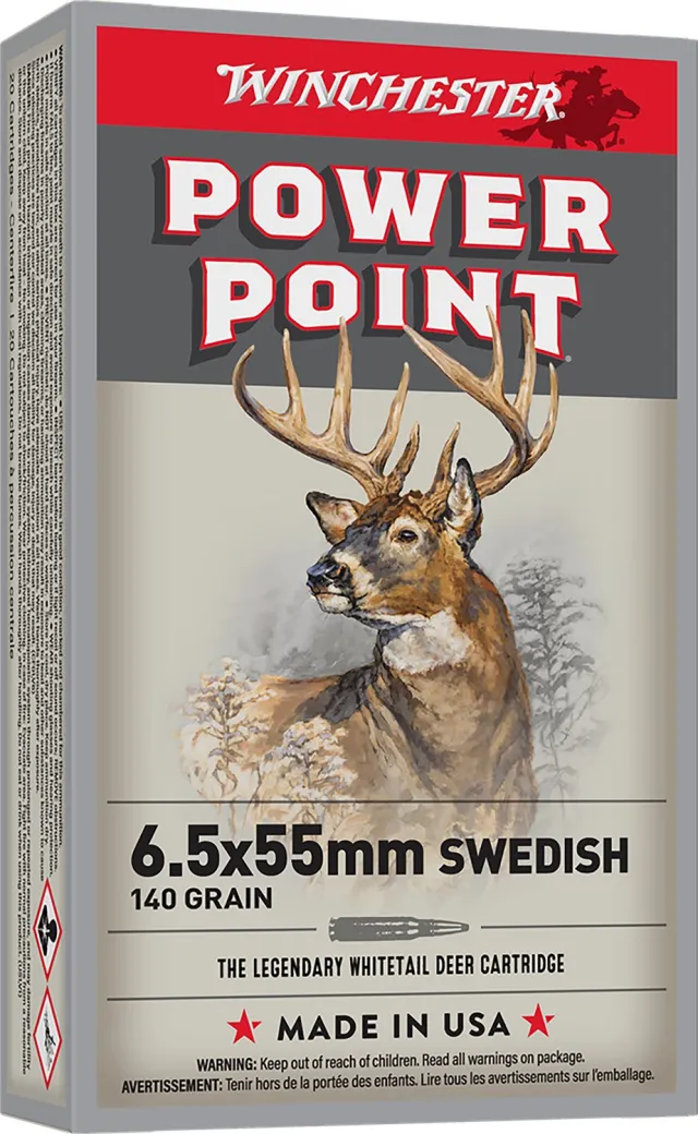 Winchester 6.5x55 Swedish 140gr Power Point Ammo 20 Rnd Box - Winchester - 6.5x55 Swedish