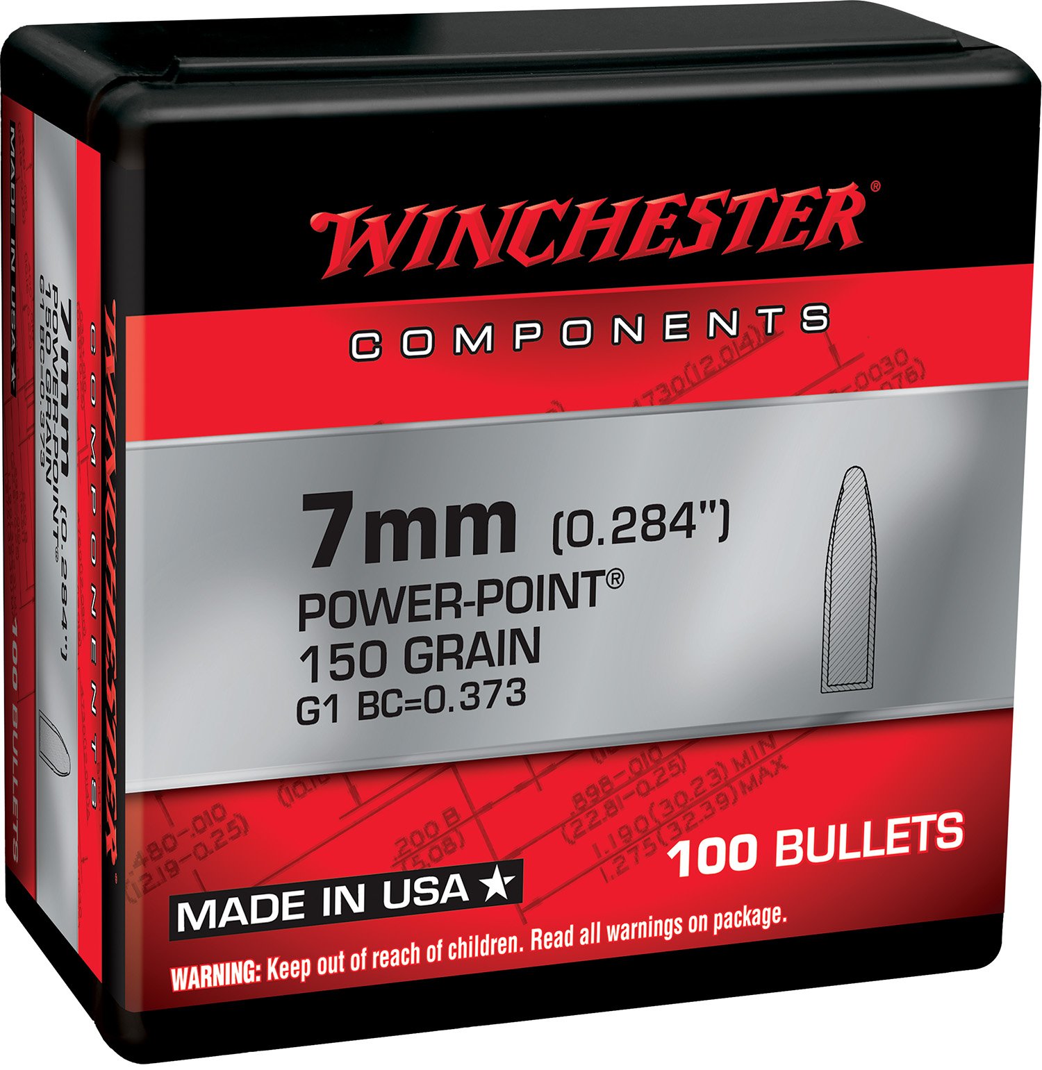 Winchester WB7PP150X 7mm 150gr Power Point Copper Lead 100 Per Box - Winchester - .284