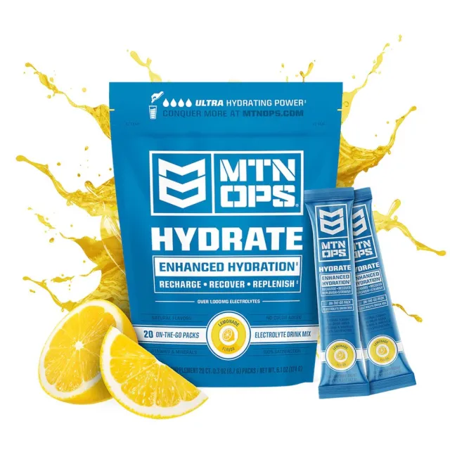 MTN OPS 1134260320 Hydrate Lemonade Trail Pack, 20ct, 1000mg+ Electrolytes - MTN OPS