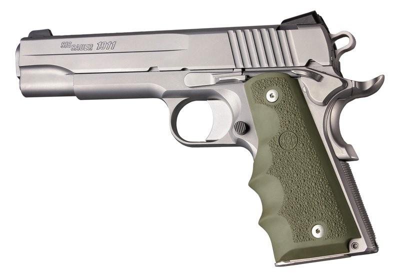 Hogue 1911 Govt Model OD Green Rubber Grip Finger Grooves - Hogue