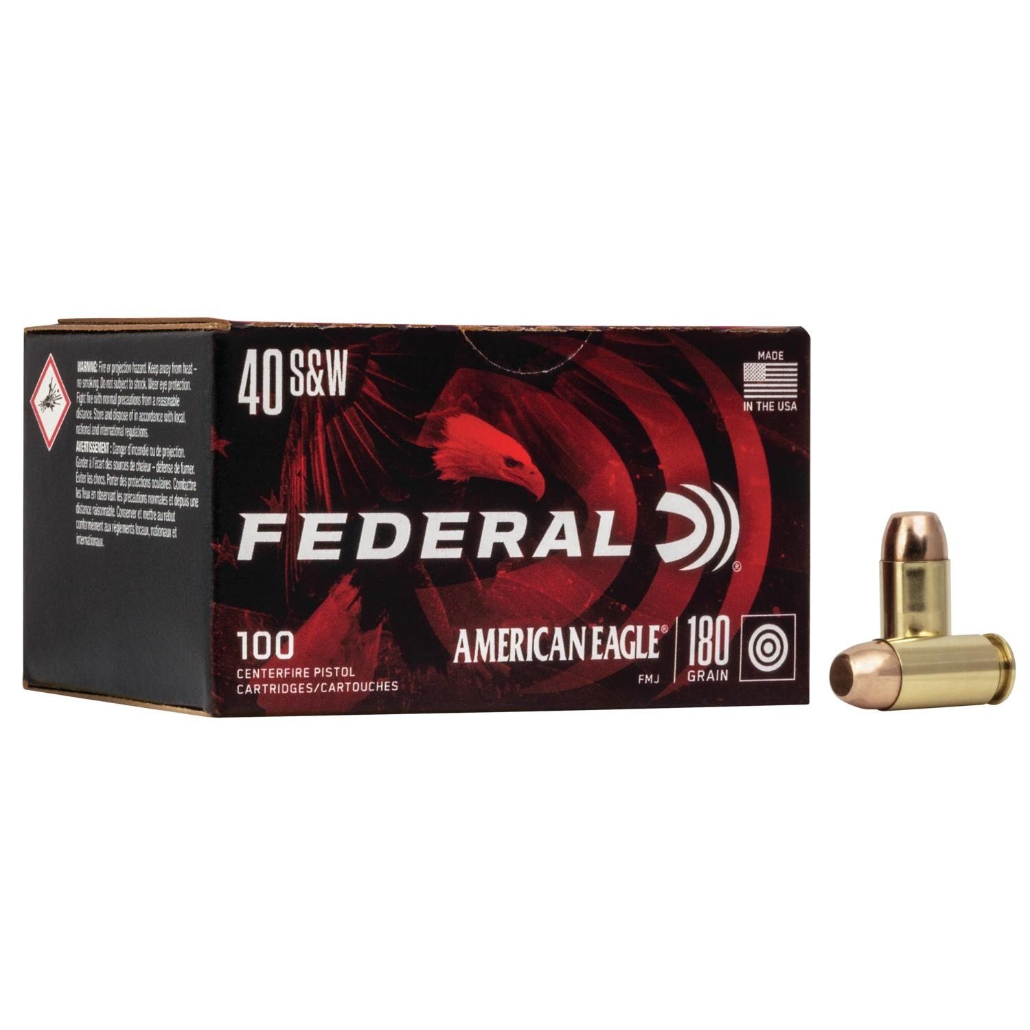 Federal AE40R100 40 S&W 180 Grain FMJ 100 Rounds Box - Federal Premium Ammunition - 40 S&W
