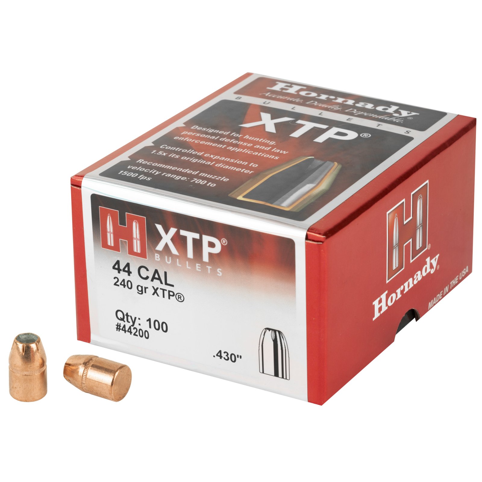 Hornady 44200 XTP Hunting 44 Cal .430 240 gr Hollow Point (HP) - Hornady Manufacturing Company - 44 Caliber