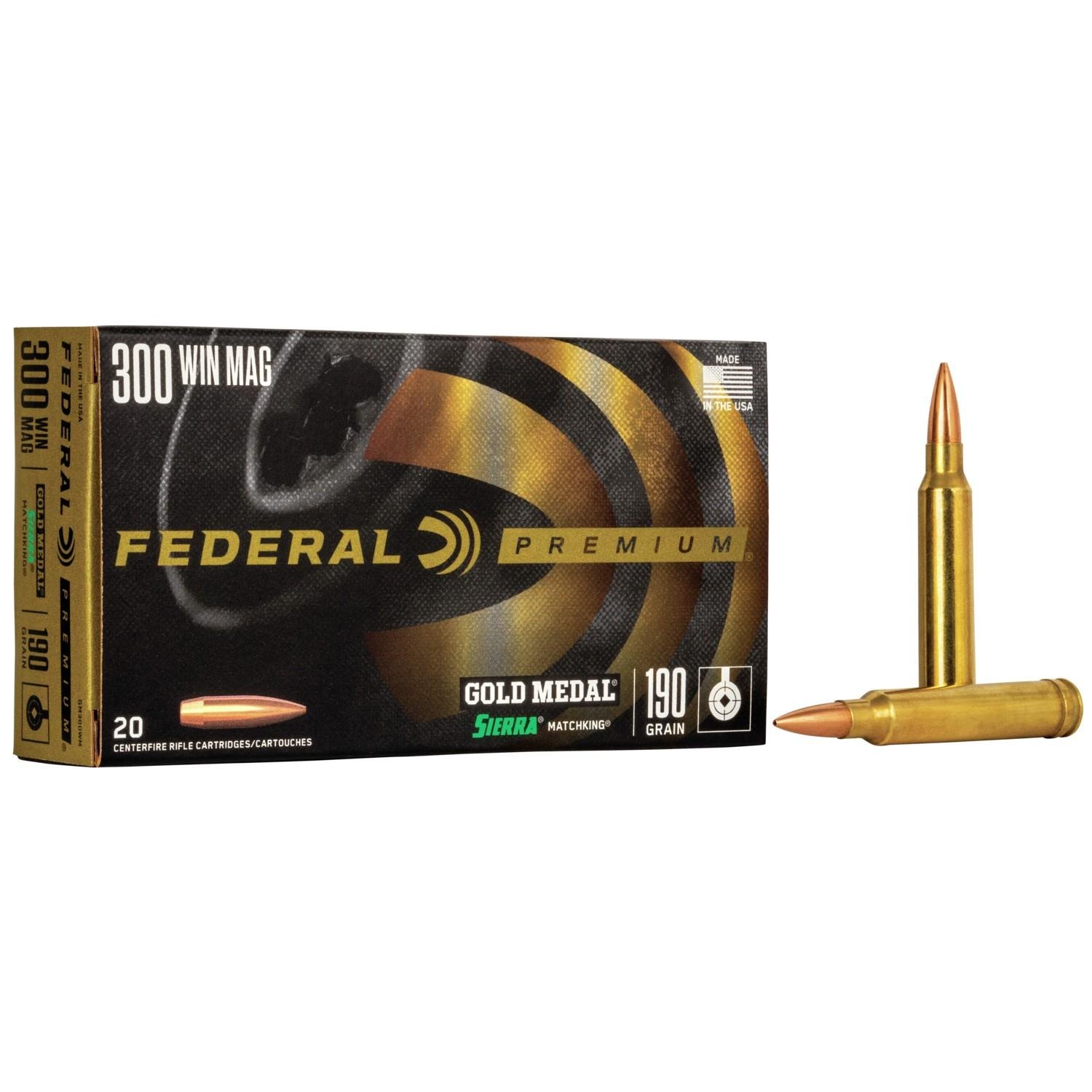 Federal Gold Medal 300 Win. 190 Grain Sierra MatchKing BTHP 20rd Box Ammo - Federal Premium Ammunition - 300 Win Mag
