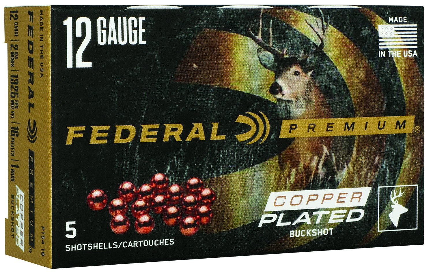 Federal P1541B Premium 12 Gauge 2.75" 1 Buckshot 16 Pellets 5/Box - Federal Premium Ammunition - 12 Gauge