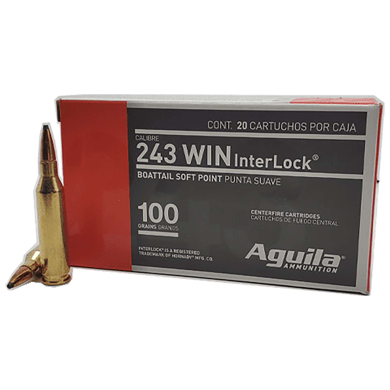 Aguila 8047AG 243 Win 100gr InterLock Boat Tail Soft Point 20 Box - Aguila Ammunition - 243 Win