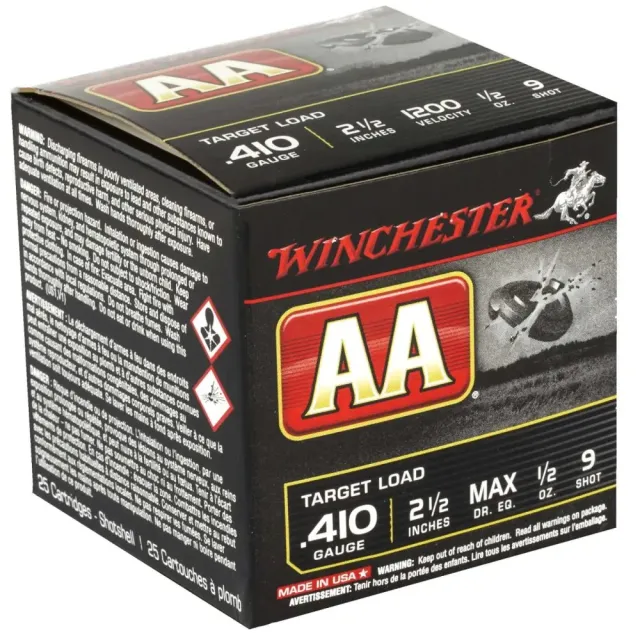 Winchester AA419 410 Gauge 2.50 in 1/2 oz 9 Shot 1200 fps 25 Rounds - Winchester - 410 Bore