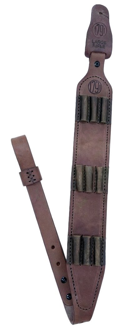 1791 Gunleather HNTASMRBRWA Leather Rifle Ammo Sling 32-37In Brown 9Shell - 1791 Gunleather