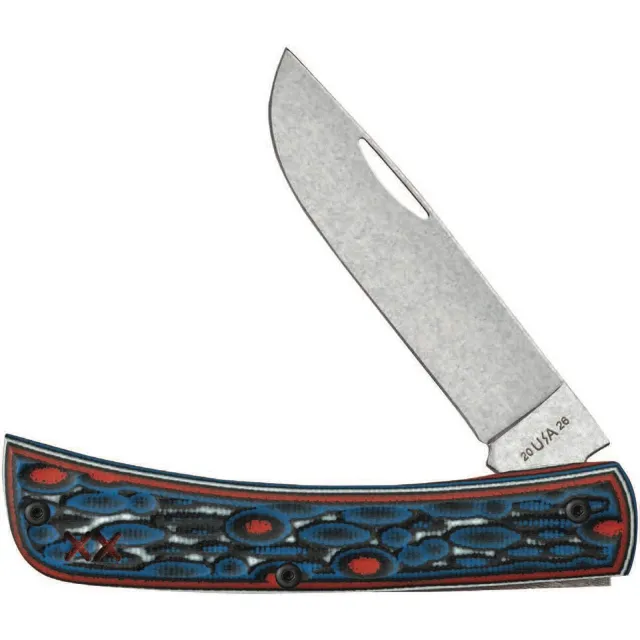 Case 66390 Sod Buster Jr Red Blue G10 Stonewash Blade Pocket Clip