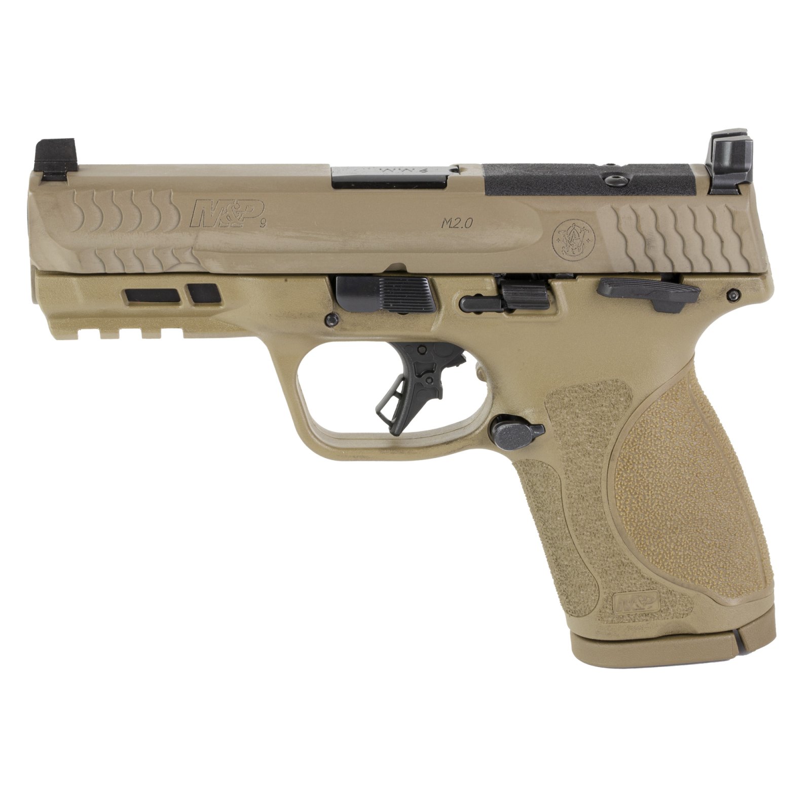 Buy Smith & Wesson 13573 M&P M2.0 Optic Ready Striker Fire 9mm Luger 4" Barrel 15+1, FDE Polymer Frame, Picatinny Rail, Armornite Slide, Manual Safety online