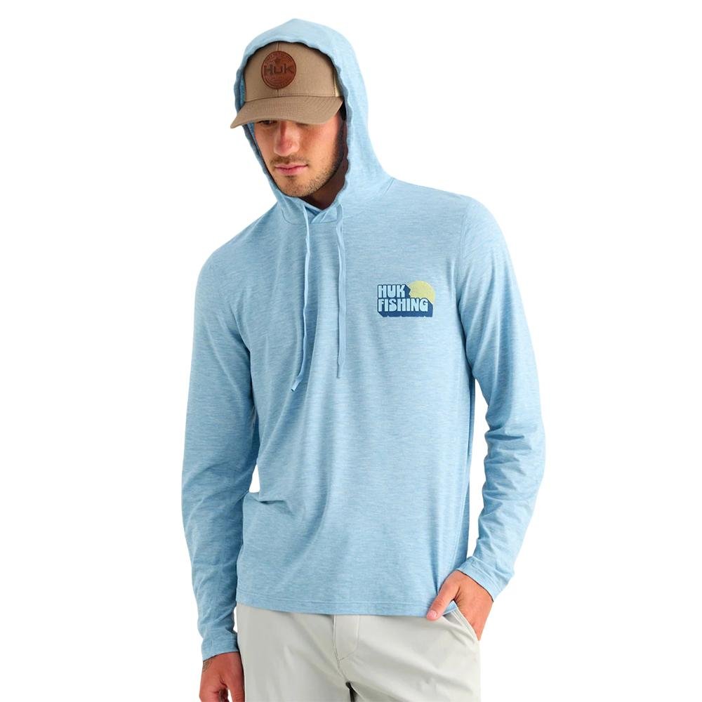 HUK Drift Long Sleeve Hoodie Shipyard Heather 2XL Quick-Dry - Marolina DBA HUK