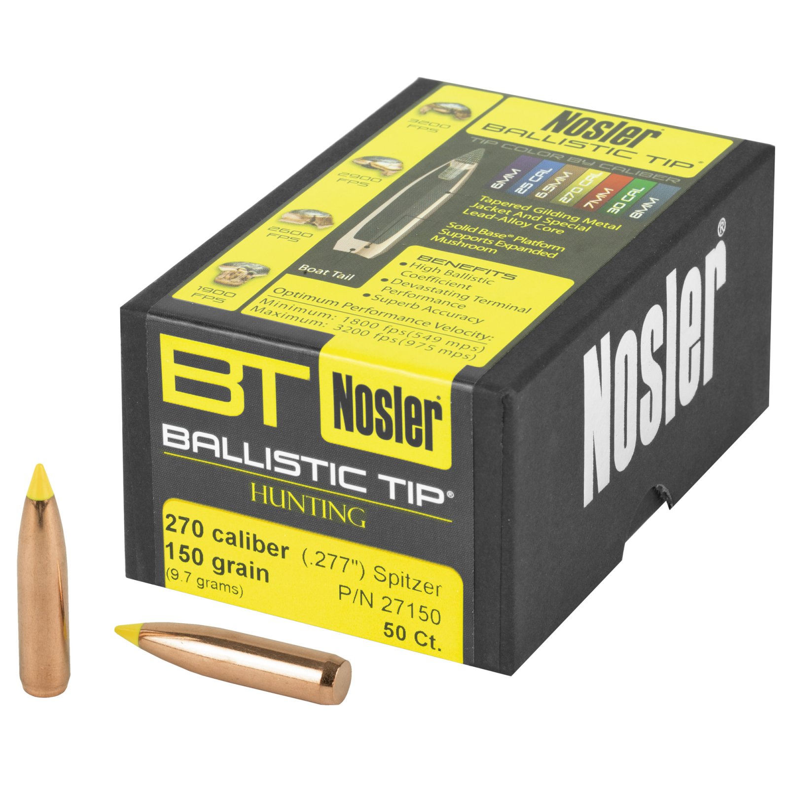 Nosler 27150 .270 Caliber 150 Grain Spitzer 50 Count Hunting Bullets - Nosler - 270 Caliber
