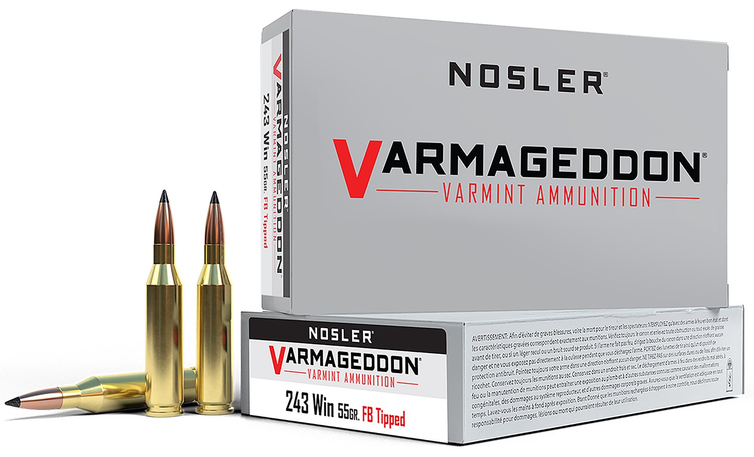 Nosler Varmageddon 243 Winchester 55 Grain Tipped Flat Base 20 Rounds - Nosler - 243 Win