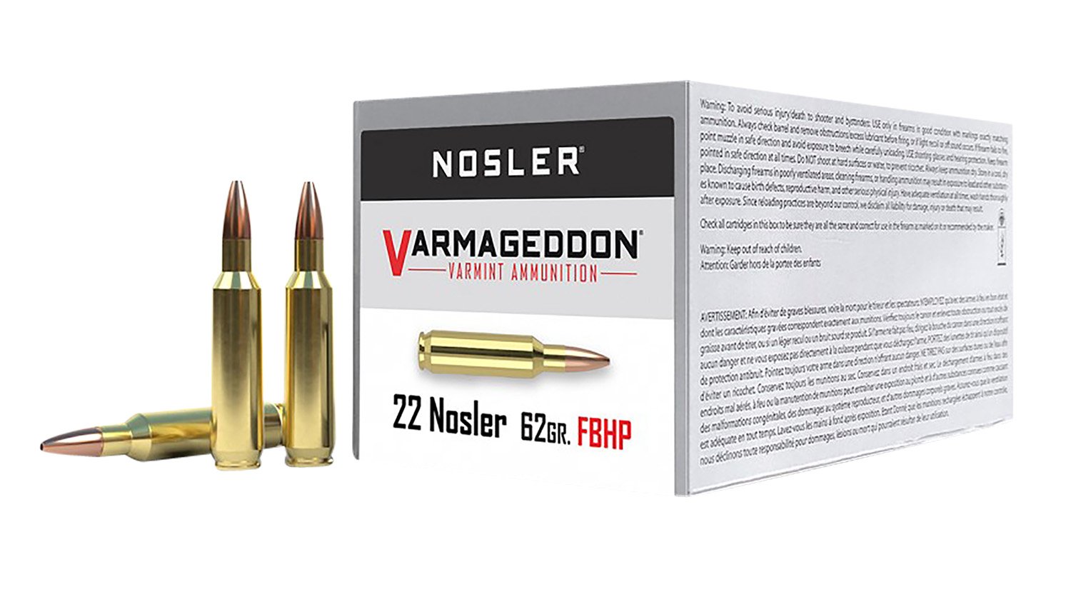 Nosler Varmageddon 22 Nosler 62 Grain Flat Base Hollow Point 50 Rounds - Nosler - 22 Nosler