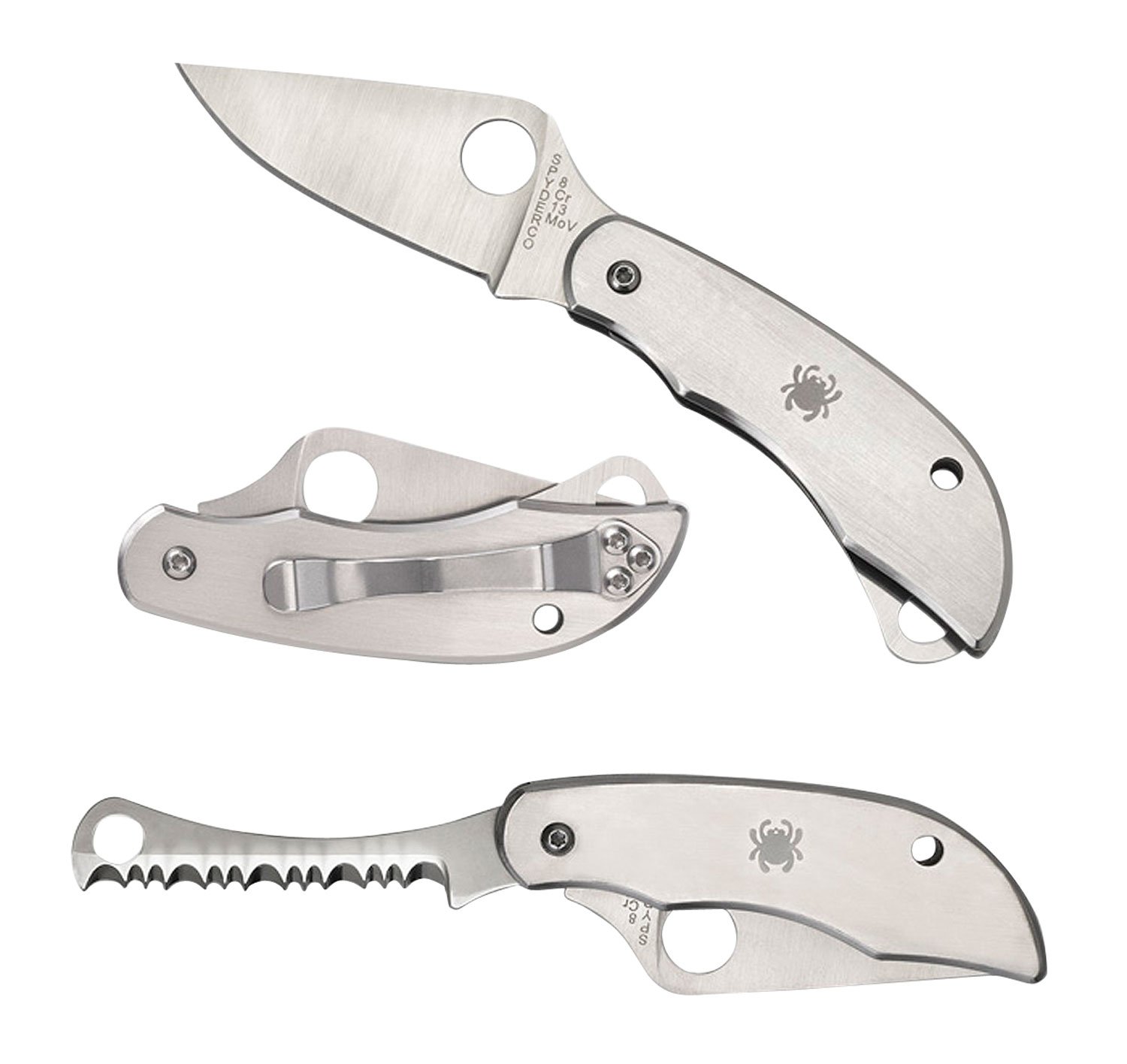 Spyderco ClipiTool Stainless Folding Knife C176P&S - 2" Blade, Plain/Serrated Edge - Spyderco