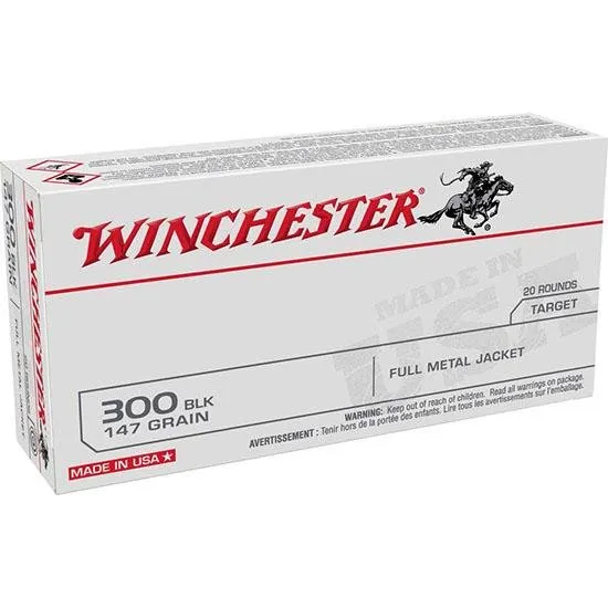 Winchester USA300B147 300 Blk 147 Grain FMJ 20 Rounds Box - Winchester - 300 Blk for sale at Smoke Wagon Firearms
