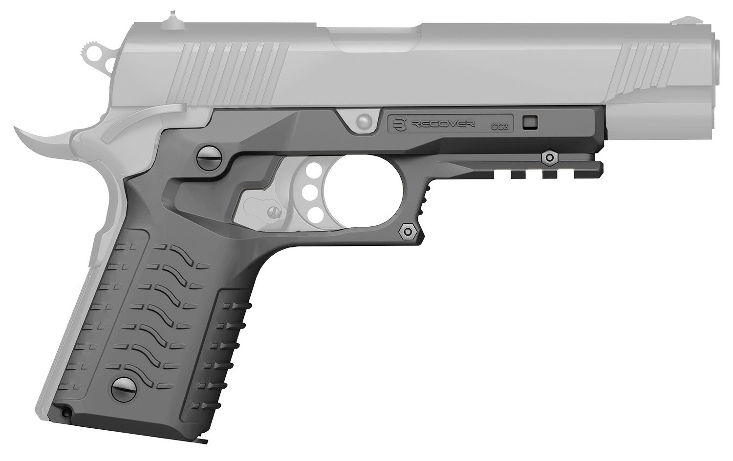 Recover Tactical CC3H04 Gray Polymer Grip & Rail System for 1911 - Recover Tactical