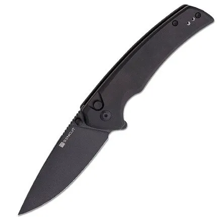SENCUT S21022B-1 Serene Black Aluminum D2 Blade Button Lock Knife 3.48" - SENCUT