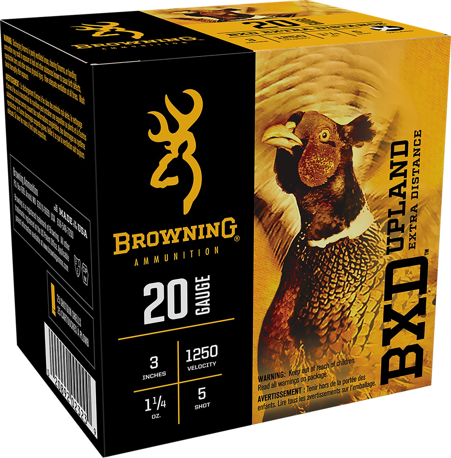 Browning BXD Upland 20 Gauge 3 in 1 1/4 oz 5 Shot 25 Rounds Box - Browning - 20 Gauge