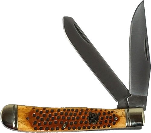 ABKT RP0002CPV Roper Pit Viper Trapper 3.25" Carbon Blade Jigged Bone - American Buffalo Knife & Tool