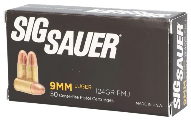 Sig Sauer Elite Ball 9mm 124gr FMJ Ammo 50rds E9MMB2-50